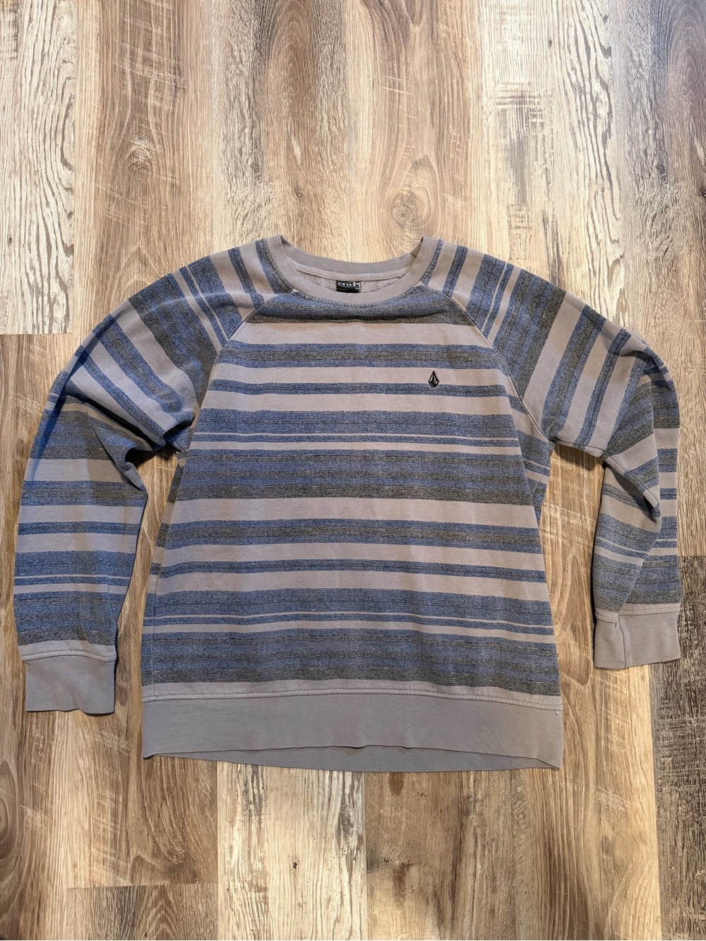 Volcom Men's Striped Crewneck Sweater Y2K- Gray and Blue